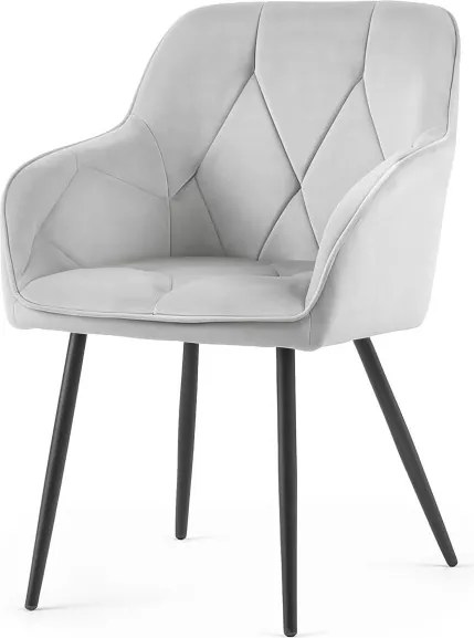 Sada štyroch jedálenských stoličiek DIAMANTE zamatové, sivé / čierne nohy (4 ks)