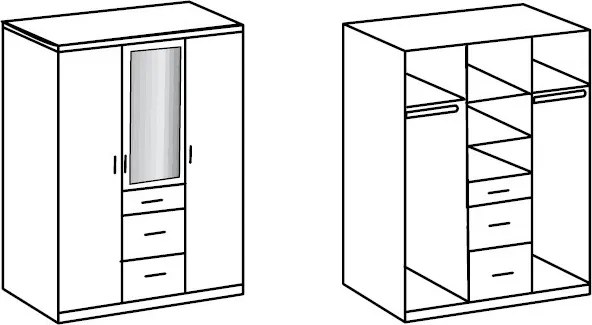 Šatníková skriňa so zrkadlom Cariba, 135 cm, dub san remo / biela