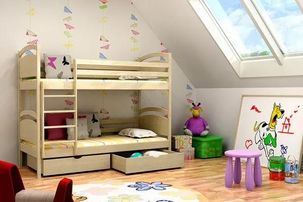 MAXMAX Detská poschodová posteľ z MASÍVU 180x80cm bez šuplíku - PP006
