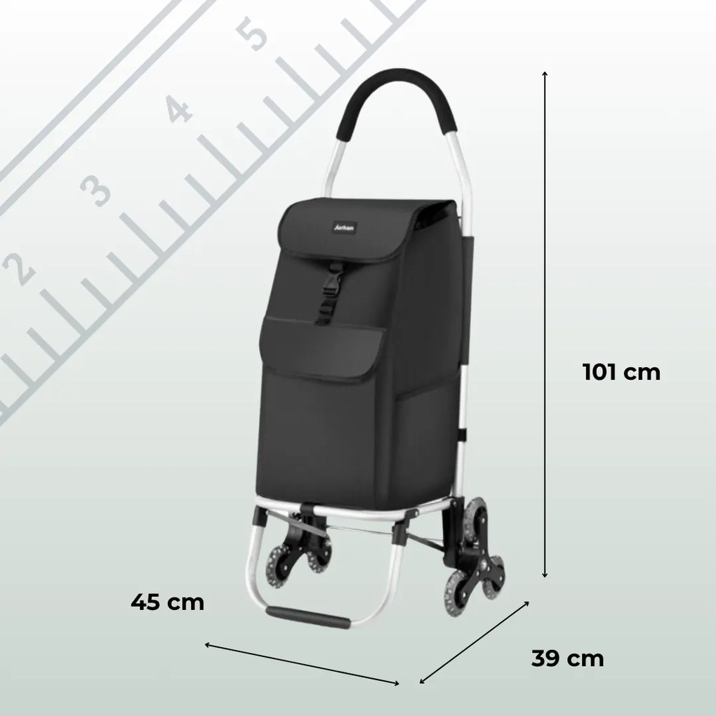 Jurhan Nákupná taška Shopper, na kolieskach do schodov 45L, 101x45x39, čierna