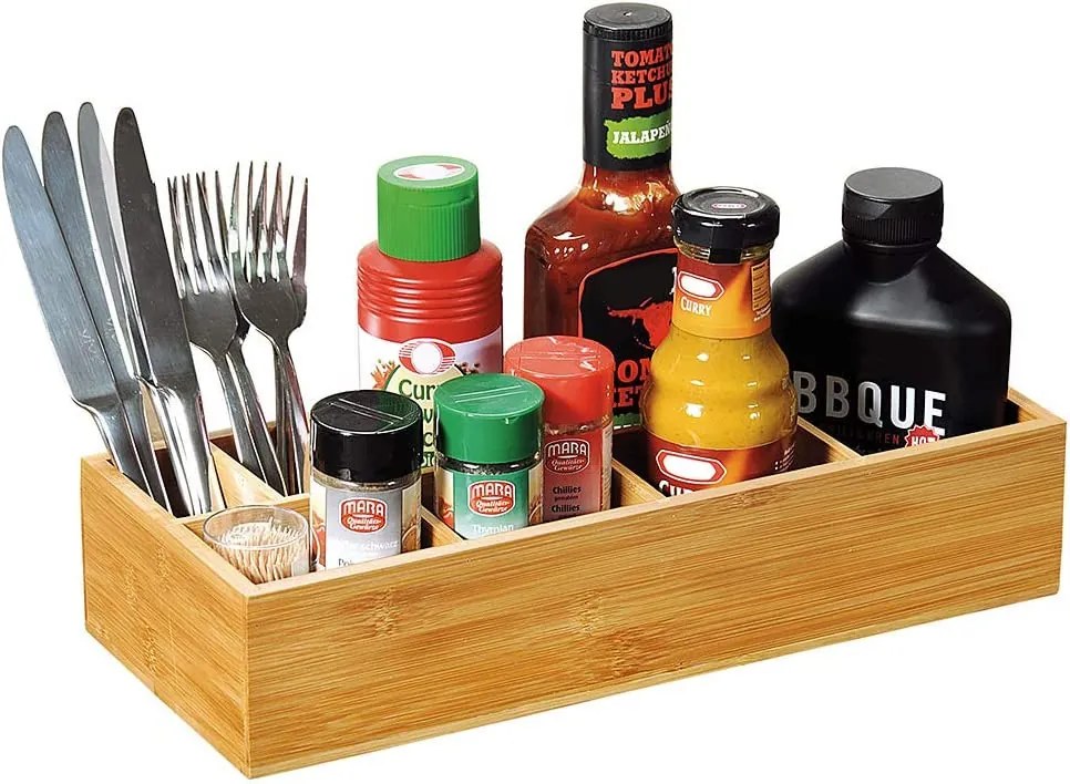 Bambusový organizér na prísady, príbory, na stôl, ku grilu, 8 priehradiek 36 x 15 x 7,5 cm