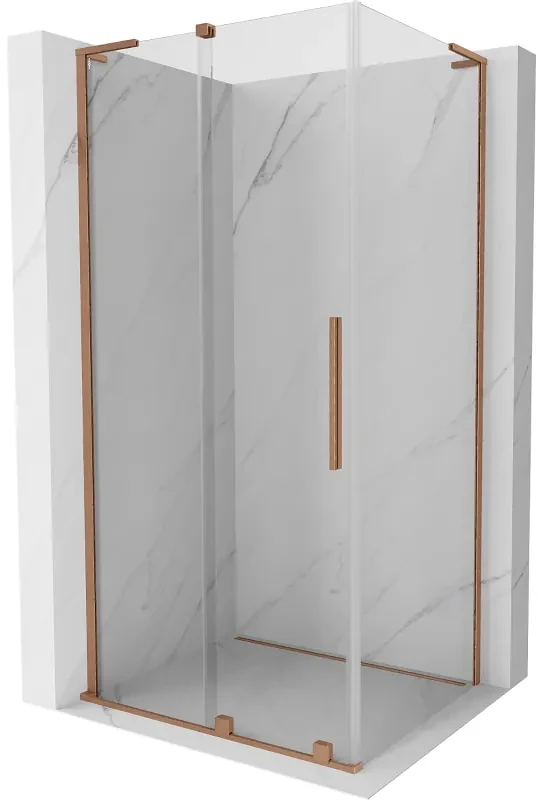 Mexen Velar L, sprchový kút s posuvnými dverami 90 x 80 cm, 8mm číre sklo, medená matná, 871-090-080-03-65