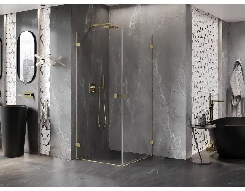 Mexen Lunar-B Duo, výklopný sprchový kút 95 x 95 cm, 8mm číre sklo, zlatý matný profil, 832-095L-095P-55-00