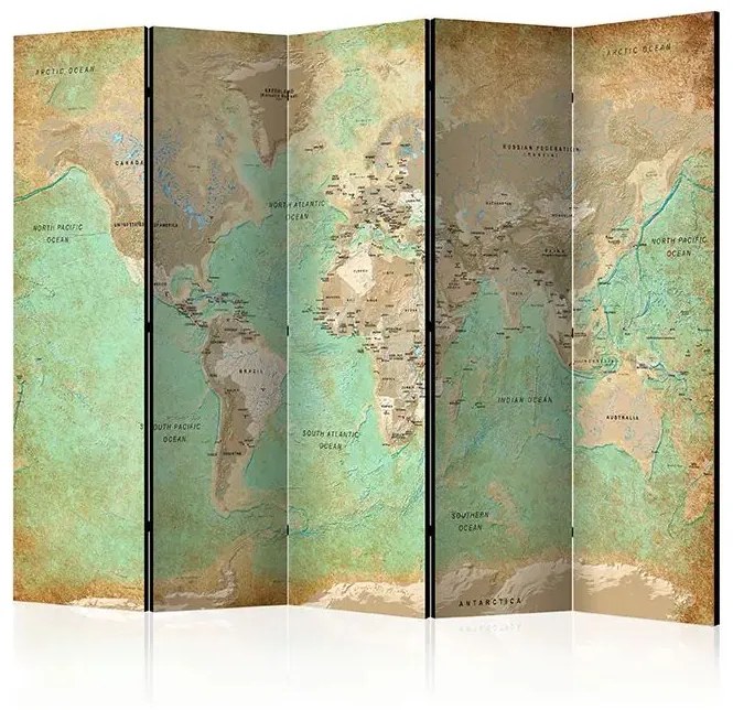 Paraván - Turquoise World Map  [Room Dividers] Veľkosť: 225x172, Verzia: Akustický