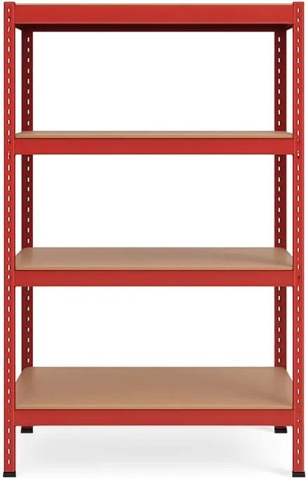 Regál 150x70x30 cm lakovaný 4-policový, nosnosť 700 kg - červený - 2ks