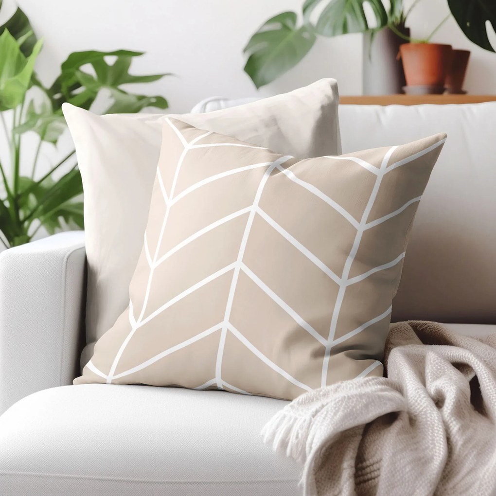 Goldea bavlnená obliečka na vankúš - biely cikcak na béžovom 50 x 60 cm