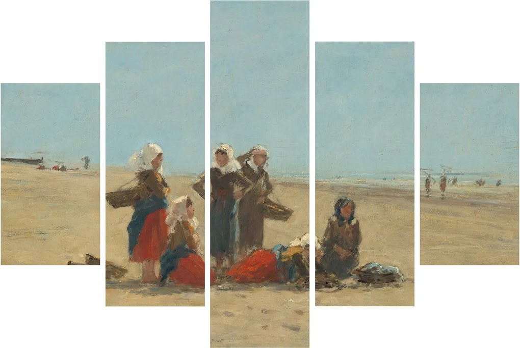 Obraz - Eugène Boudin, Women on the Beach at Berck, reprodukcia (150x105 cm)