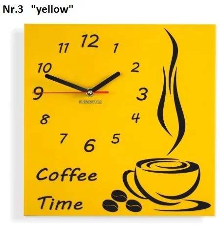 Coffee Time nástenné kuchynské hodiny žltá