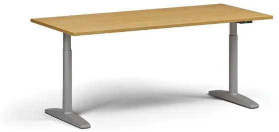 Výškovo nastaviteľný stôl OBOL, elektrický, 675-1325 mm, doska 1800x800 mm, sivá zaoblená podnož, buk