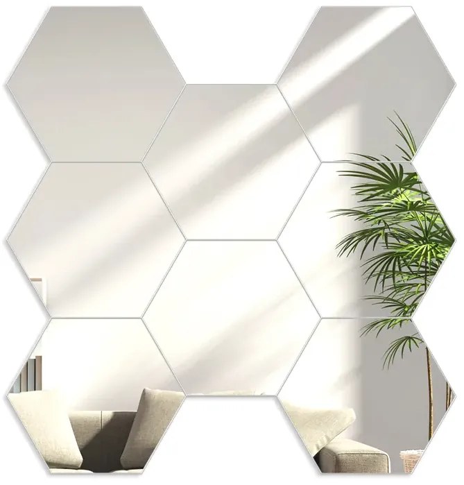 Nástěnné samolepící zrcadlo Hexagon stříbrné
