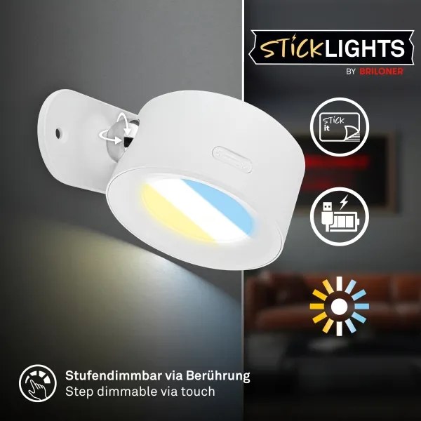Briloner 3896016 - LED nabíjateľné stmievateľné nástenné svietidlo TARI LED/1,6W/5V 1500 mAh biela