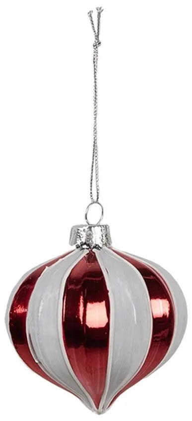 Červenobiela sklenená vianočná ozdoba - Ø 8*8 cm