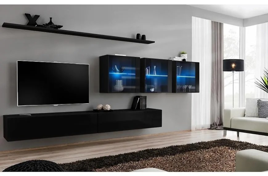 Obývacia stena Switch XVII Sklo +LED  čierna
