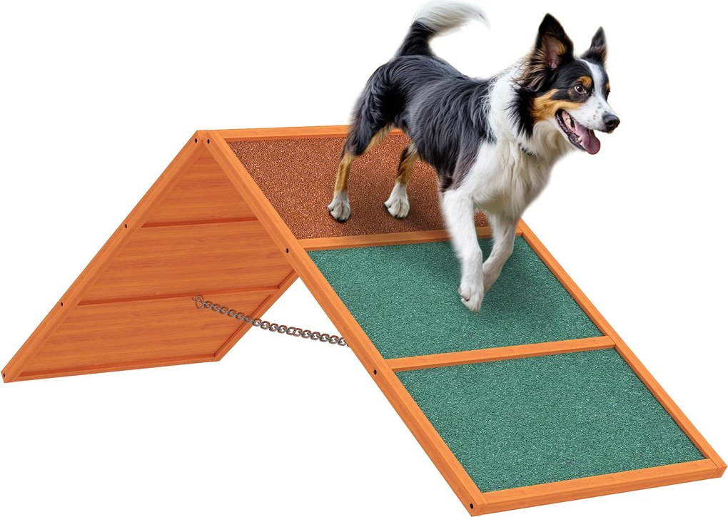 PawHut Agility Most pre Psov - Agility Výbava pre Psov s Sklopným Mostom, Protišmykový Povrch, Nastaviteľná Výška Agility Zariadenie pre Záhradu, 173
