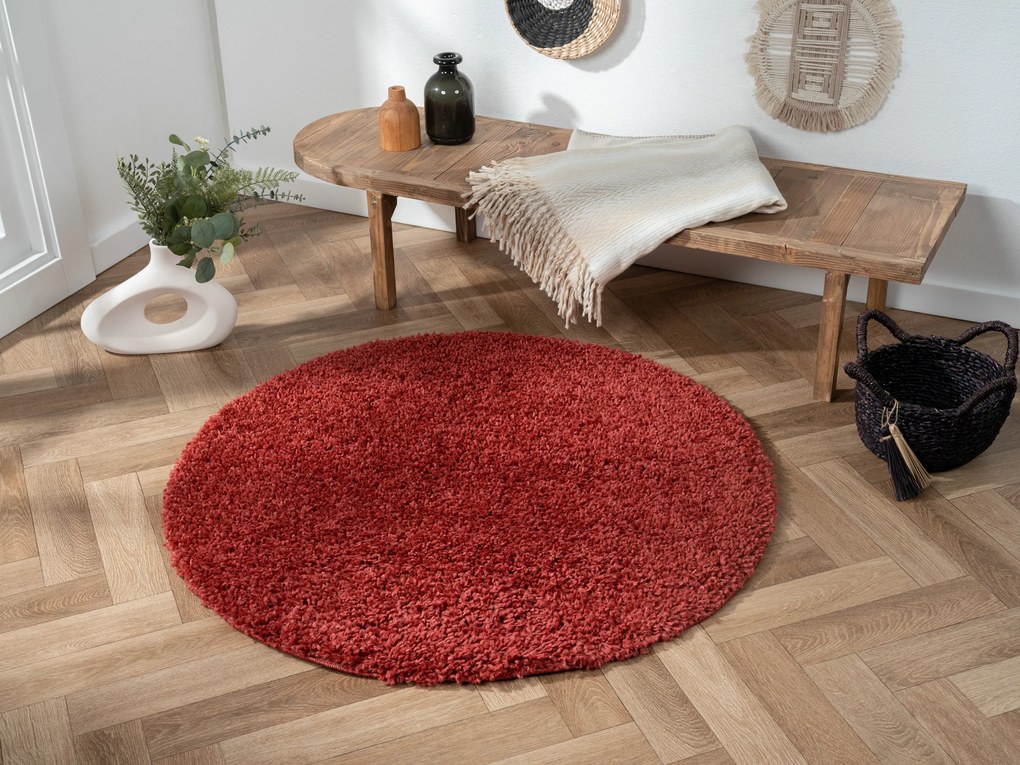 My Flair, Kusový koberec My Shaggy weinrot kruh, 150x150 (priemer) kruh, červená, chodba / predsieň