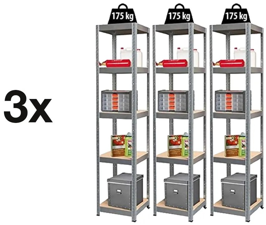 Fistar !!! Akčný balíček: 3x regál 1800x400x400 mm kovový zinkovaný 5-policový, nosnosť 875 kg