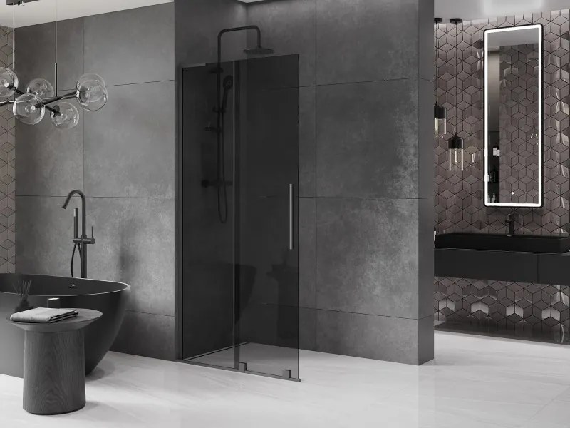 Mexen Velar L, posuvná sprchová zástena Walk-in 110 x 200 cm, 8mm šedé sklo, grafitová, 871-110-003-43-95