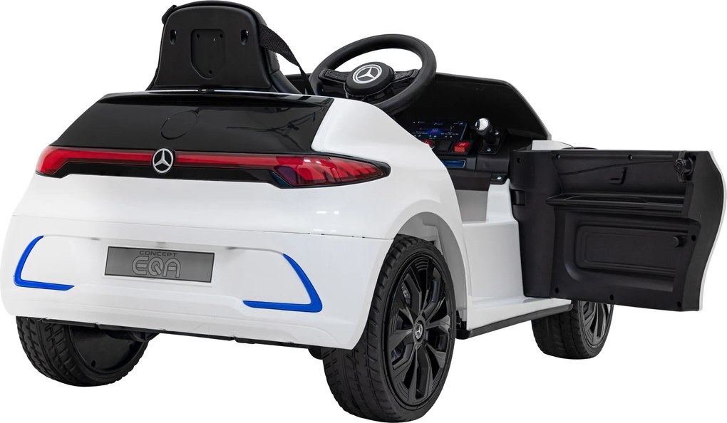 Ramiz Mercedes Benz AMG EQA pre deti Biela + Diaľkové ovládanie + 5-bodové bezpečnostné pásy + EVA + MP3 displej + LED