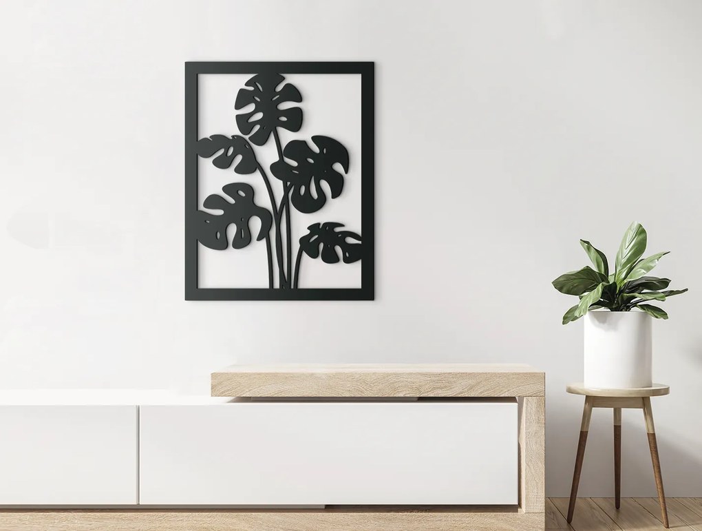 drevko Drevený obraz Listy kvetu Monstera deliciosa Rozmer obrazu: 41,5 x 32,5 cm, Farba dekorácie: Čierna