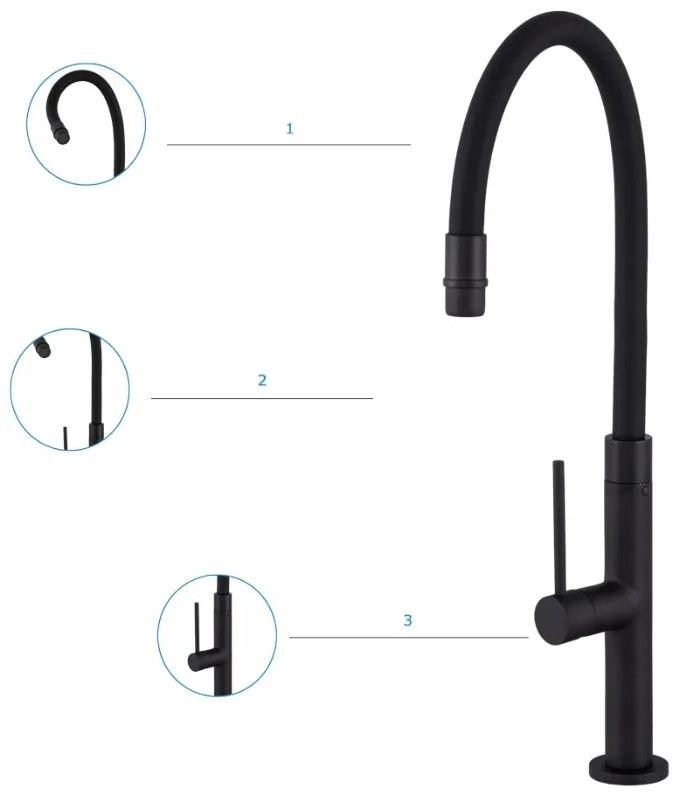 Gamma Flex Slim, vysoká kuchynská batéria s elastickým ramenom h-480 mm, čierna, GMA-BFXSL-BK