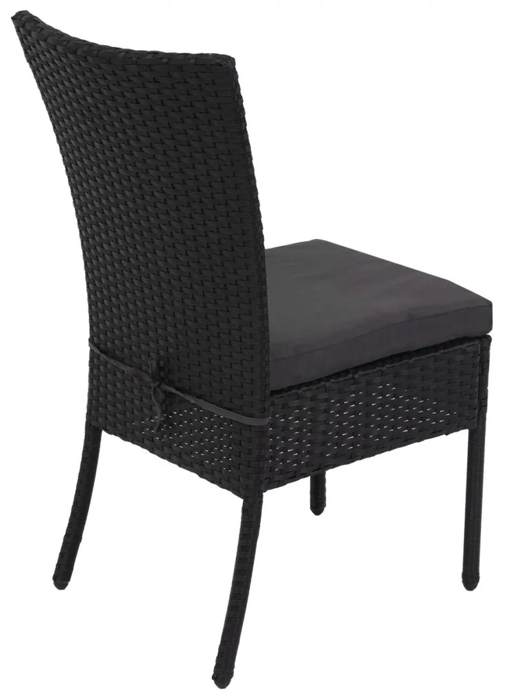 4x Stolička a stola HWC-G19, polyratan, 120x75cm - čierna, vankúše tmavosivá