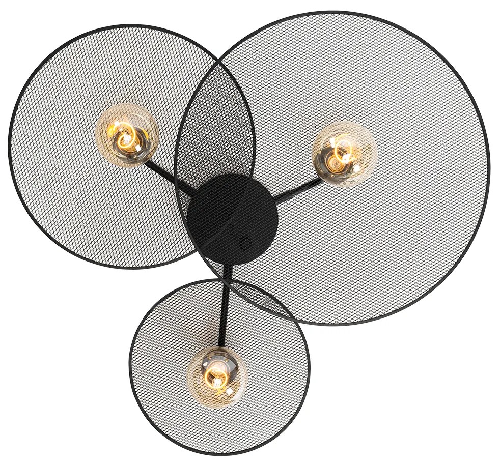 Dizajnová nástenná lampa čierna s mriežkou 3-svetlá - Jane
