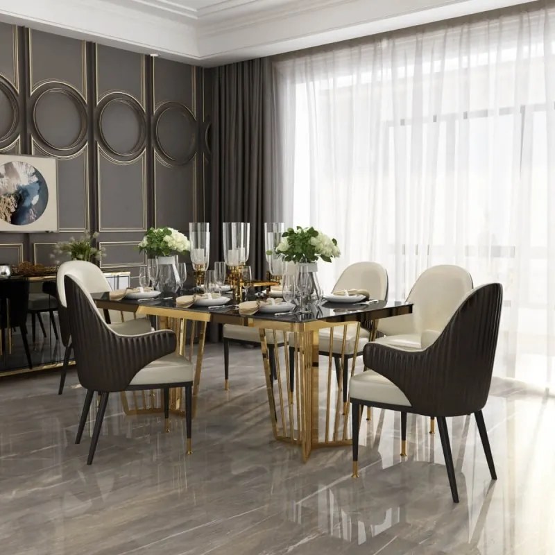 RACHEL JEDÁLENSKÝ STÔL ČIERNE SKLO + ZLATÉ NOHY 180 cm