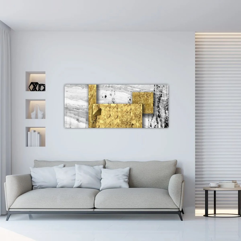 Obraz - Zlaté štvorce N⁰1 (120x50 cm)