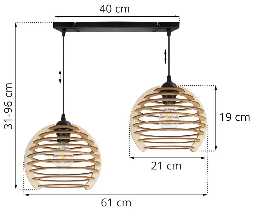 Závesné svietidlo TIMBER, 2x drevené tienidlo, N