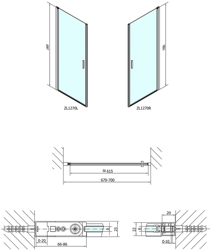 Polysan, ZOOM LINE sprchové dvere 700mm, číre sklo, ZL1270