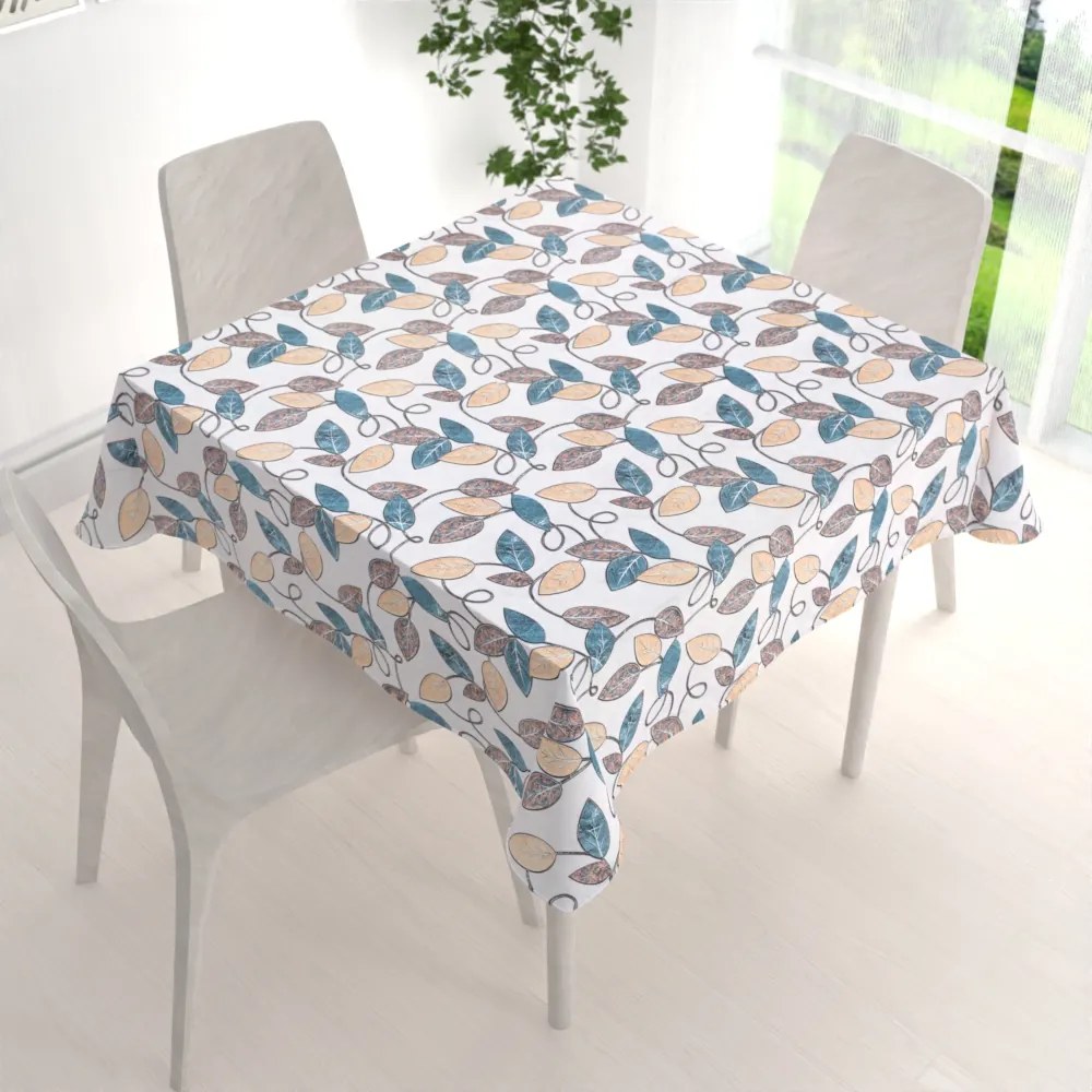 Biante Dekoračný štvorcový obrus PML-035 Modro-žlté listy 90x90 cm