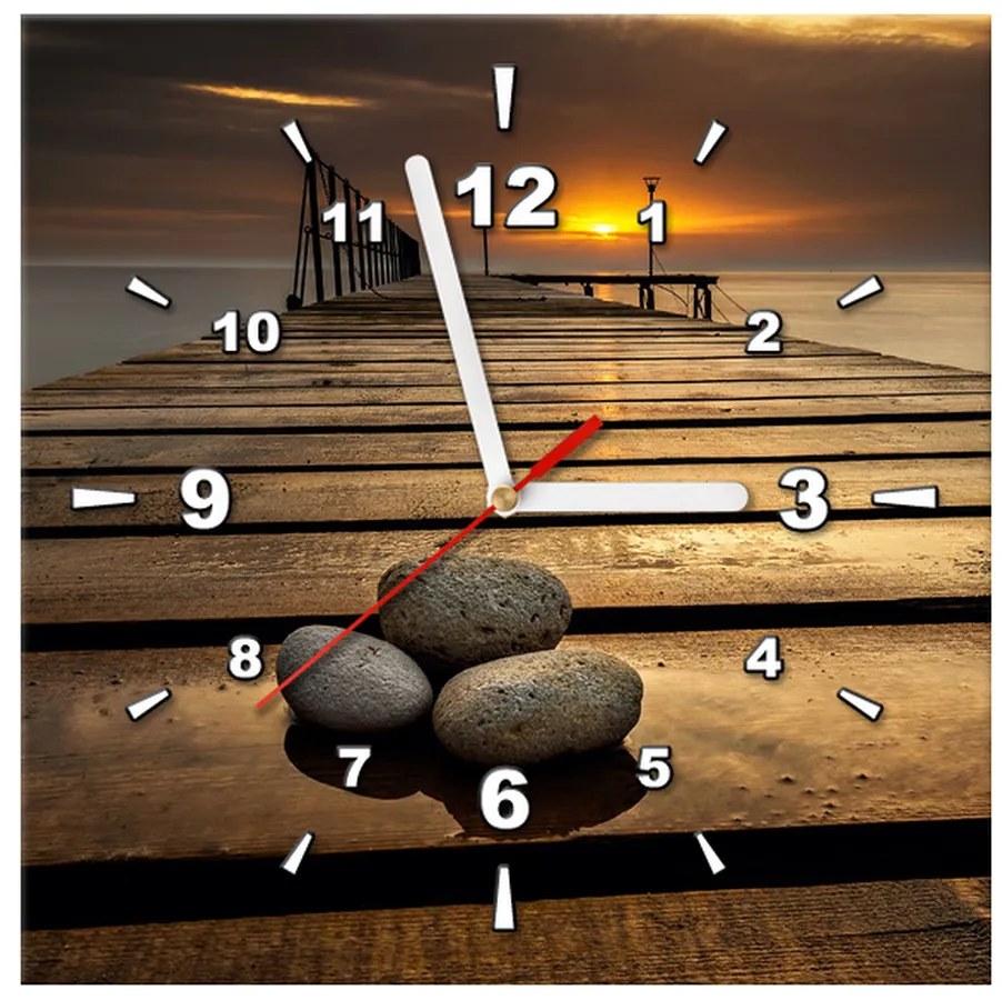 Gario Obraz s hodinami Nádherné ráno pri móle Rozmery: 60 x 40 cm