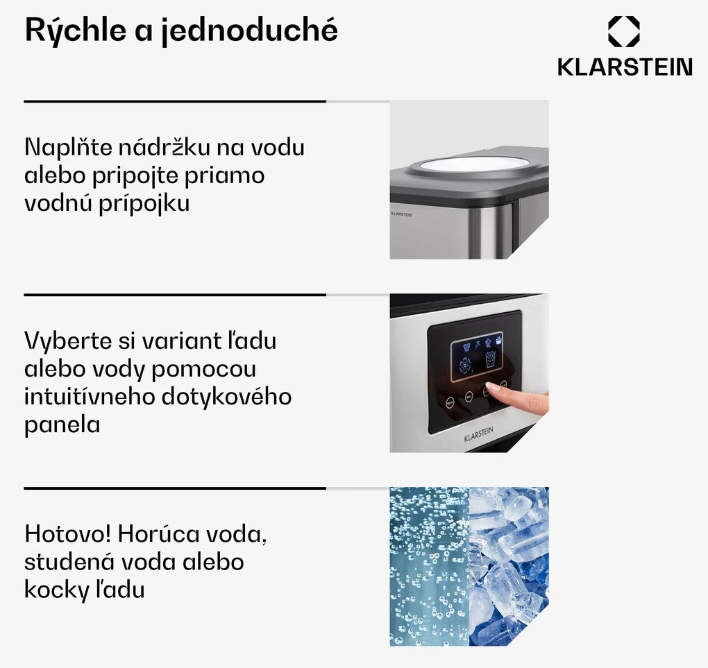 Klarstein Aqueous, výrobník ľadu 3 v 1, kocky ľadu, 20 kg/24h, dávkovač vody: horúca a studená