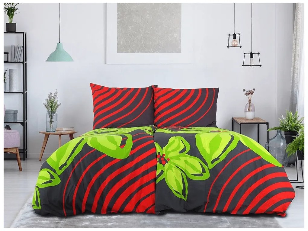 Bavlnené obliečky FLOERIC červeno-zelené Rozmer obliečky: 70 x 90 cm | 140 x 200 cm