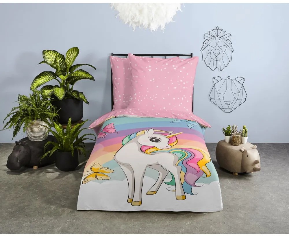 Ružové bavlnené detské obliečky na jednolôžko 140x200 cm Dash – Good Morning