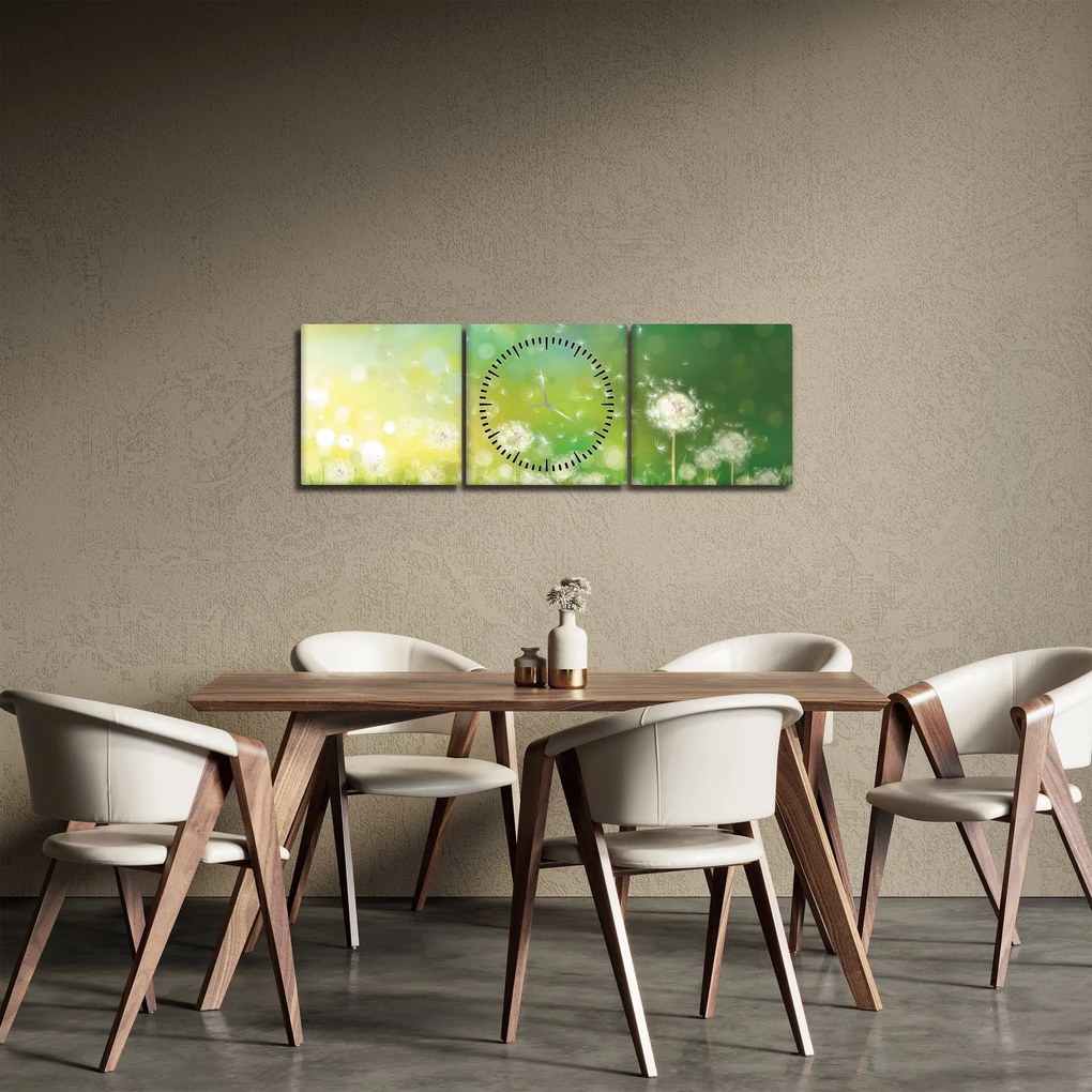 Obraz - Odkvitnuté púpavy (s hodinami) (90x30 cm)