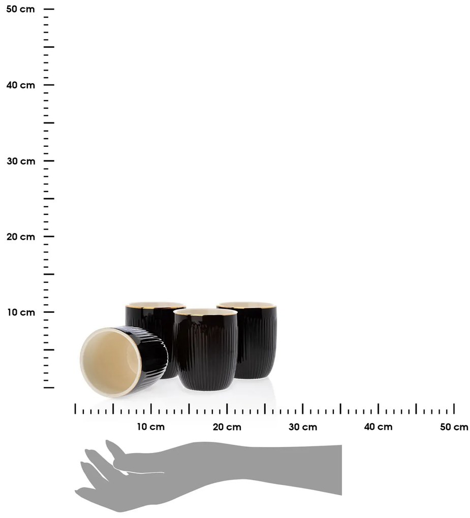 Keramický pohár s lyžičkou Kendi Black 300 ml sada 4ks
