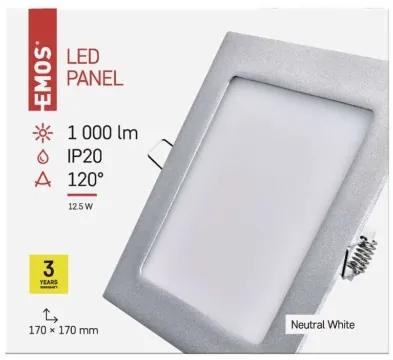 EMOS LED panel 170x170, strieborný, 12W, neutrálna biela