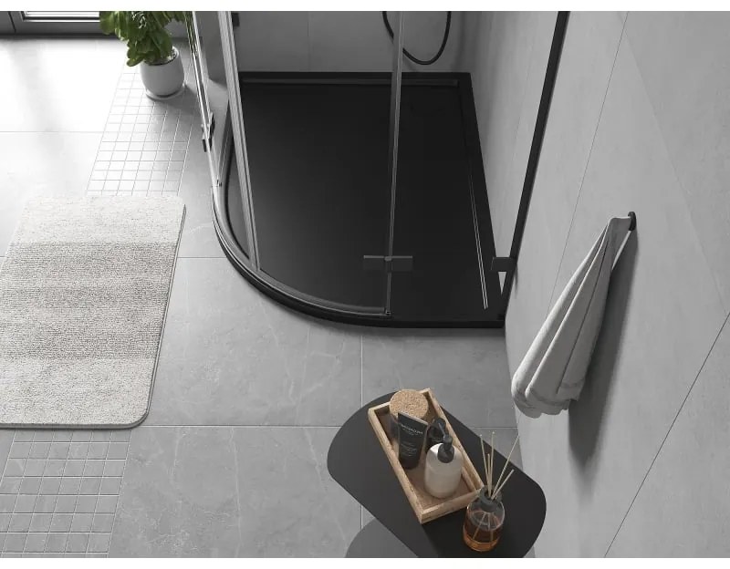 Mexen Flow, asymetrická štvrťkruhová sprchová vanička slim, ľavá 100 x 80 cm, čierna matná, 46Q708010L