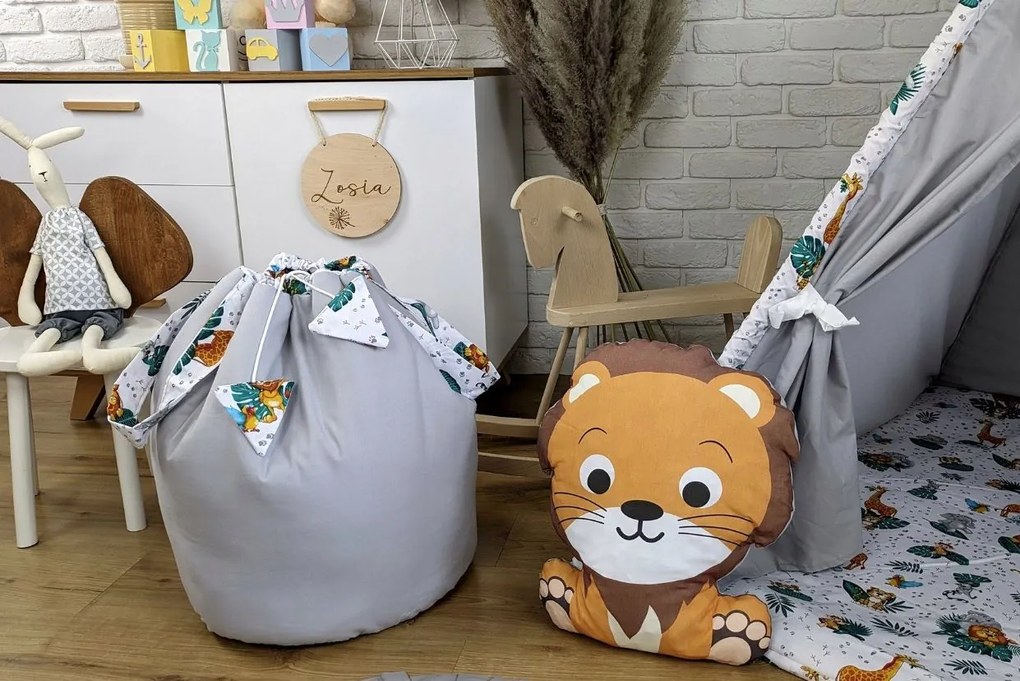 Detský kôš na hračky ANIMALS - JUNGLE - šedý