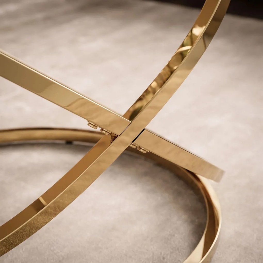 JEDÁLENSKÝ SET STÔL LEONE  ZLATÝ LESK + SKLO + 4 x STOLIČKA