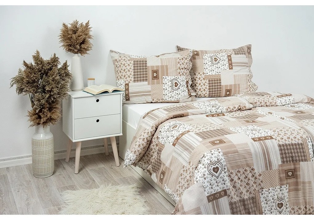 Stanex Bavlnené obliečky Pečvork béžová, 140 x 200 cm, 70 x 90 cm