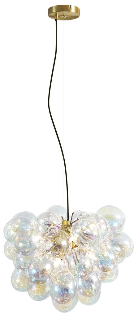 Art Deco závesná lampa zlatá s dúhovým sklom 50cm 8-svetiel - Uvas