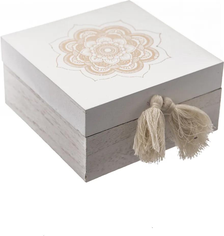 Box Mandala Barva: biela, béžová, Velikost: 12 x 12 x 6 cm