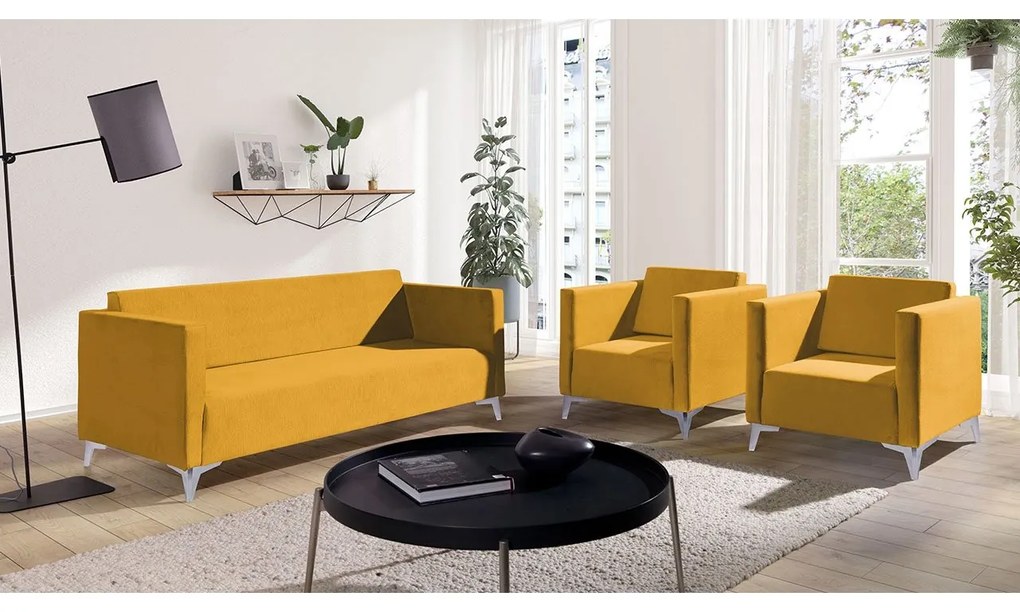 Sedacia súprava Denim 3+1+1, Dostupné poťahy: Solo 263, Farby nožičiek: biely lesk