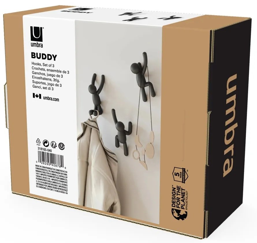 Nástenné plastové háčiky v súprave 3 ks Buddy - Umbra