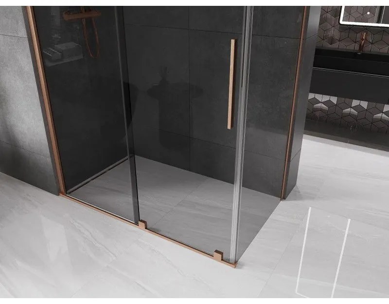 Mexen Velar, sprchový kút s posuvnými dverami 140 x 85 cm, 8mm šedé sklo, medená matná, 871-140-085-41-65