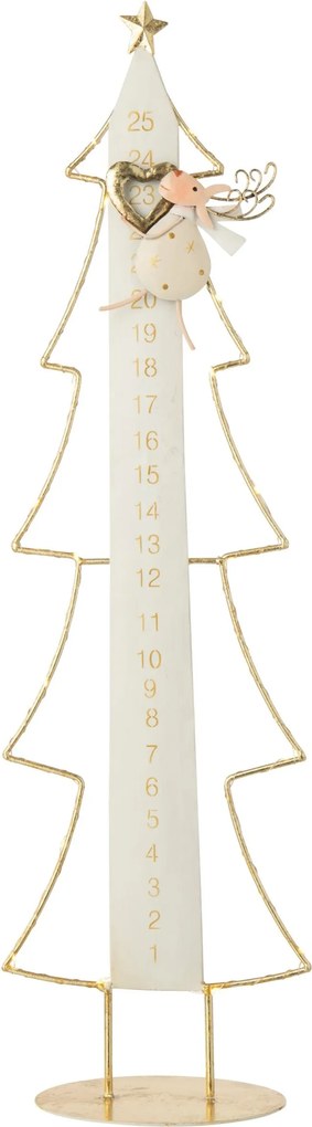 Kovový LED adventný kalendár Vianočný strom biela/zlatá – 23*12*78,5 cm