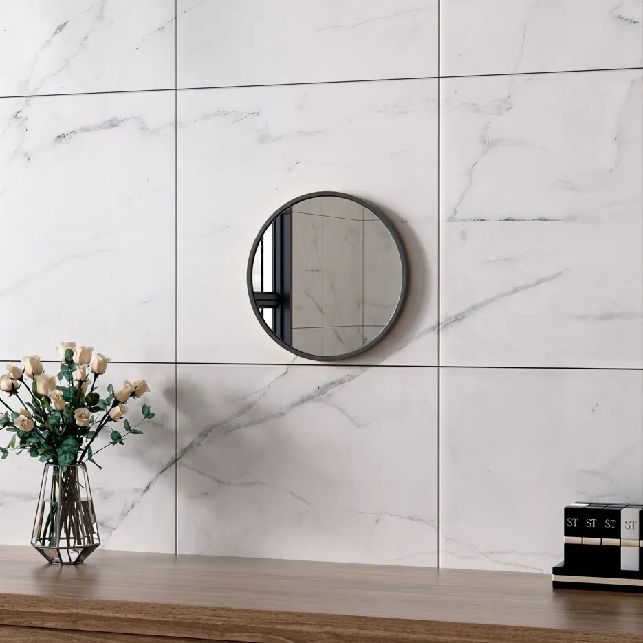 Erga Round, okrúhle zrkadlo 30cm, čierny rám, ERG-V01-ROUND-3030-BK