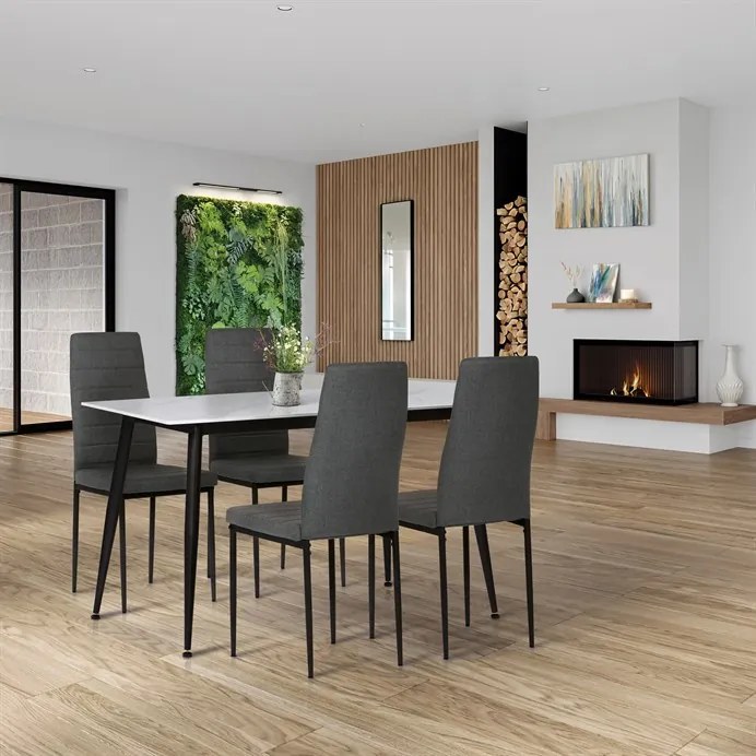 Autronic BONTEC Jedálenský set so 4 stoličkami, 130x70x76cm mramor, ASE-1004 BK2 Farba: Čierna